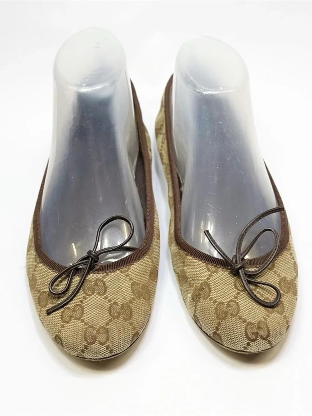 Gucci Beige Monogram Canvas Ballet Flats with Brown Trim size 37.5 - Picture 3 of 11